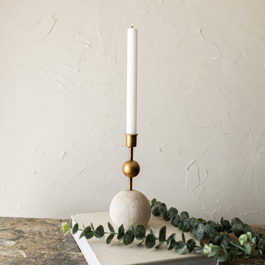 Jude Brass Stacked Sphere Taper Candle Holder - Wood & Metal