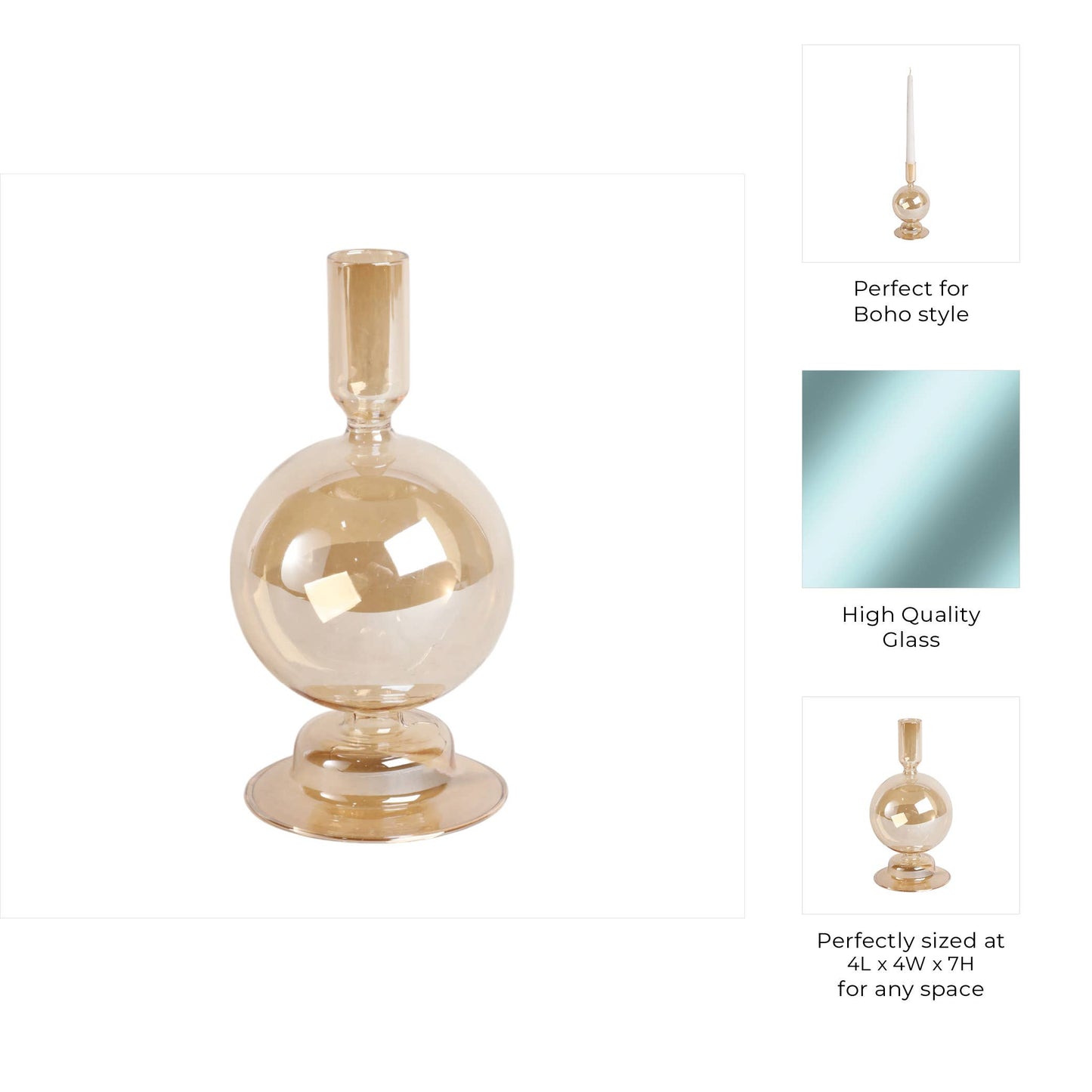 Glass Modern Bubble Taper Candle Holder - Gold 7 in.