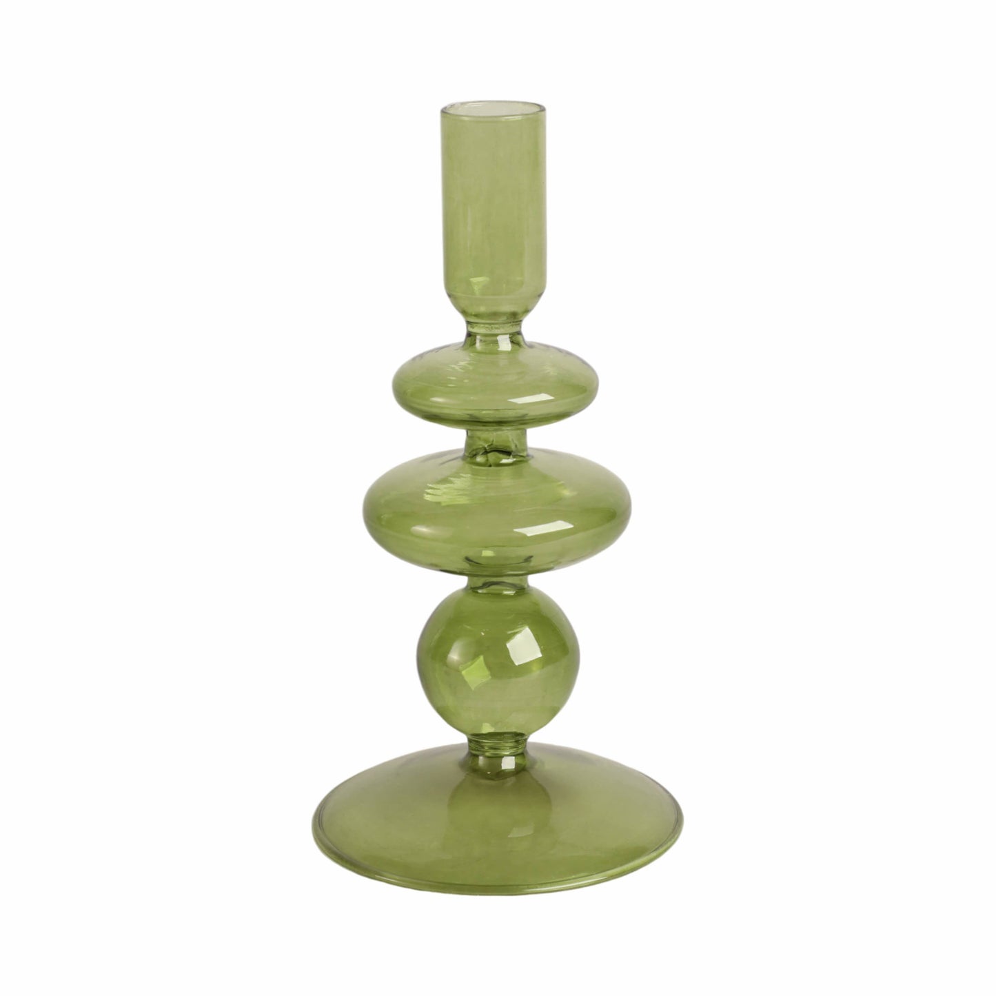 Glass Vintage Bubble Taper Candle Holder - Green 7 in.