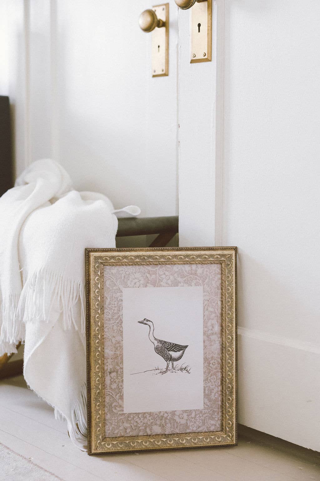 Single Goose Framed Antique Art 8x10