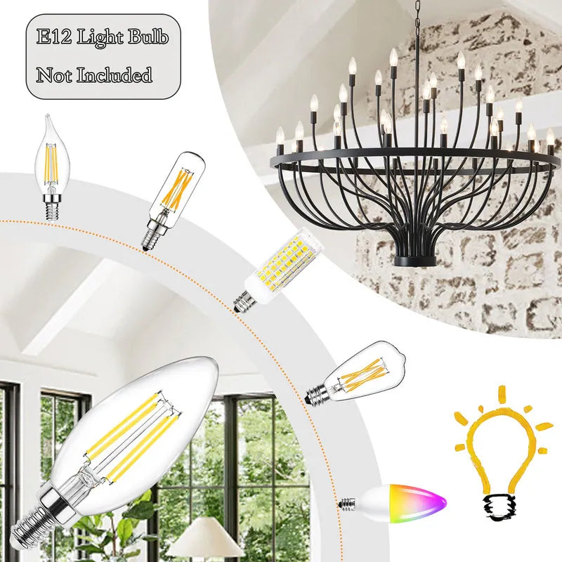 Modern Farmhouse Candle Chandelier Black Large Wagon Wheel Chandeliers