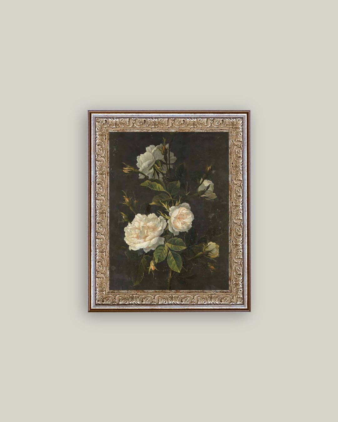 Moody Still Life Rose Framed Antique Art 8x10