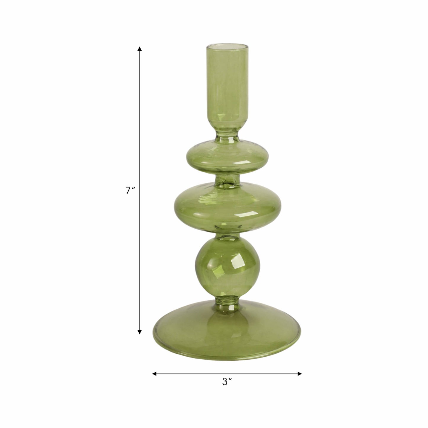 Glass Vintage Bubble Taper Candle Holder - Green 7 in.