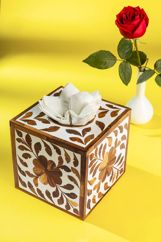 Wood Inlay Decorative Tissue Box Cover